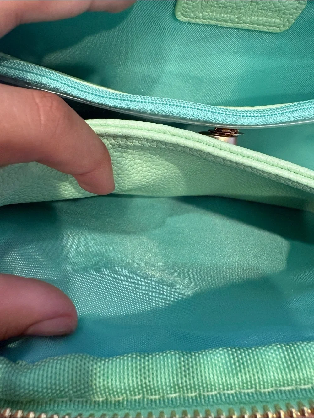 Neiman Marcus Mint Green Pebbled Cosmetic Pouch